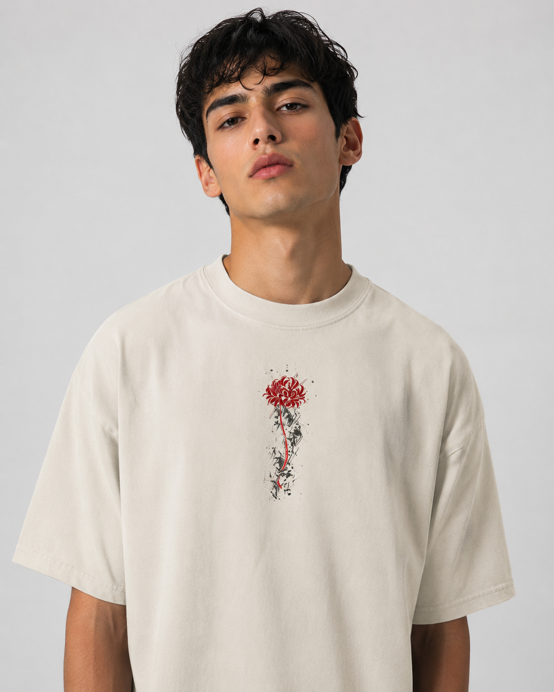 Washed Vintage Dark Street Graphic Tee – Masked Warrior Back Print T-Shirt