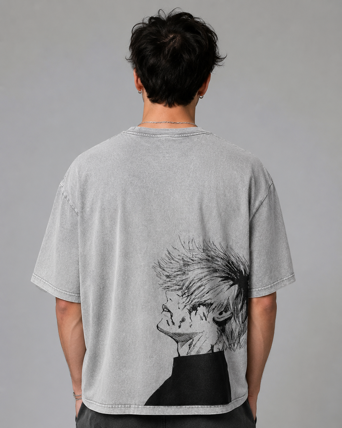 Grunge Anime-Inspired Graphic Tee – Cursed Eye Masked Warrior Oversized T-Shirt