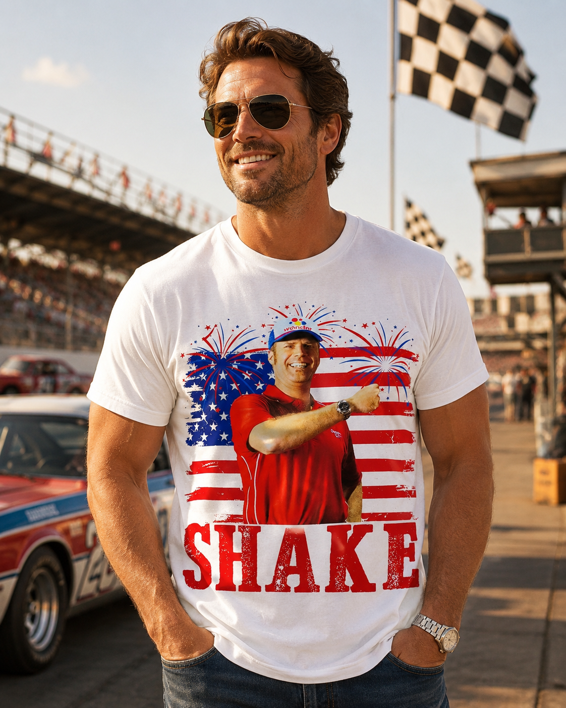 Vintage Racing Celebration Graphic Tee – Retro Motorsports Fan Streetwear T-Shirt