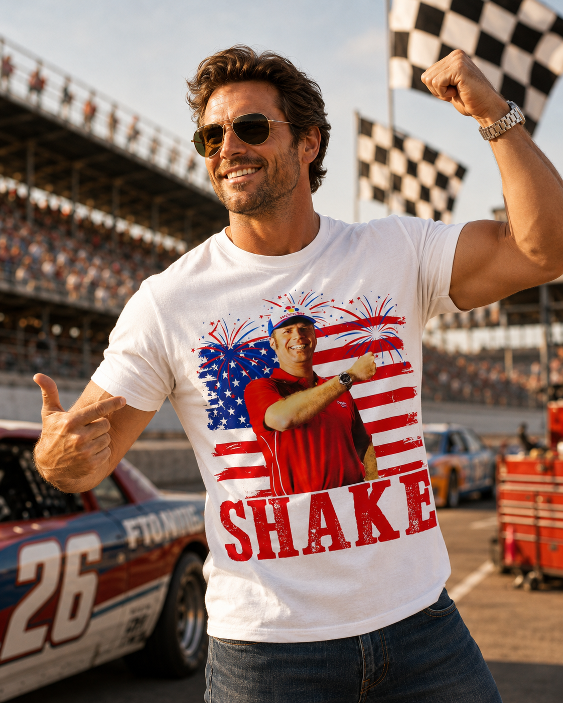 Vintage Racing Celebration Graphic Tee – Retro Motorsports Fan Streetwear T-Shirt