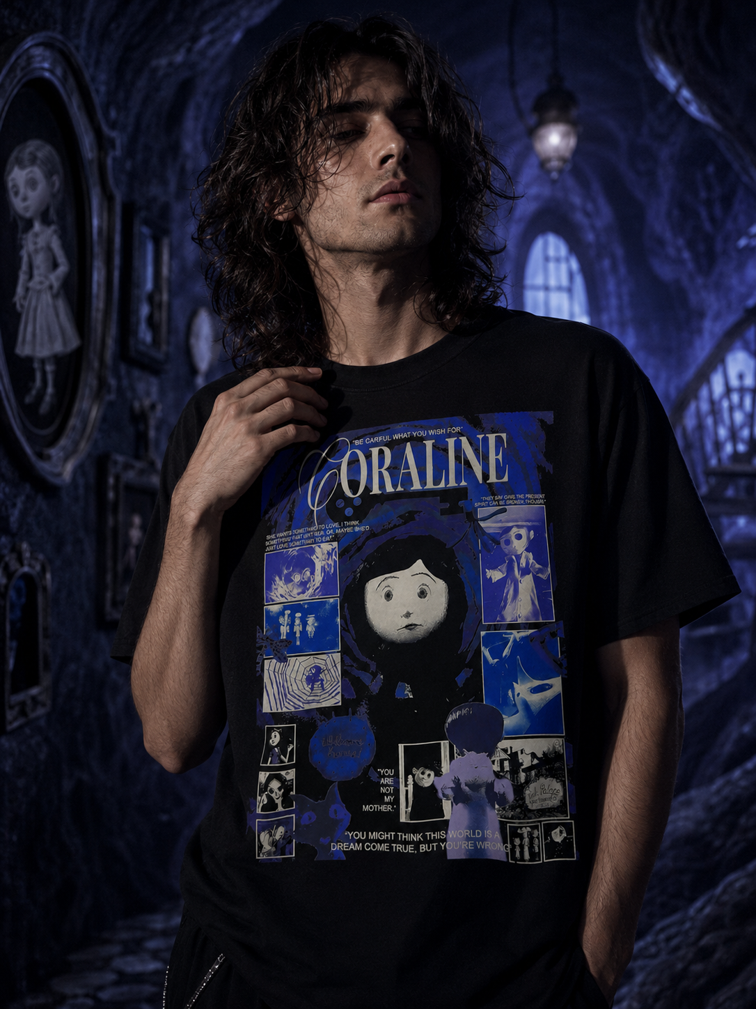 Retro Dark Anime-Inspired Graphic Tee – Dream Corridor Streetwear Oversized T-Shirt