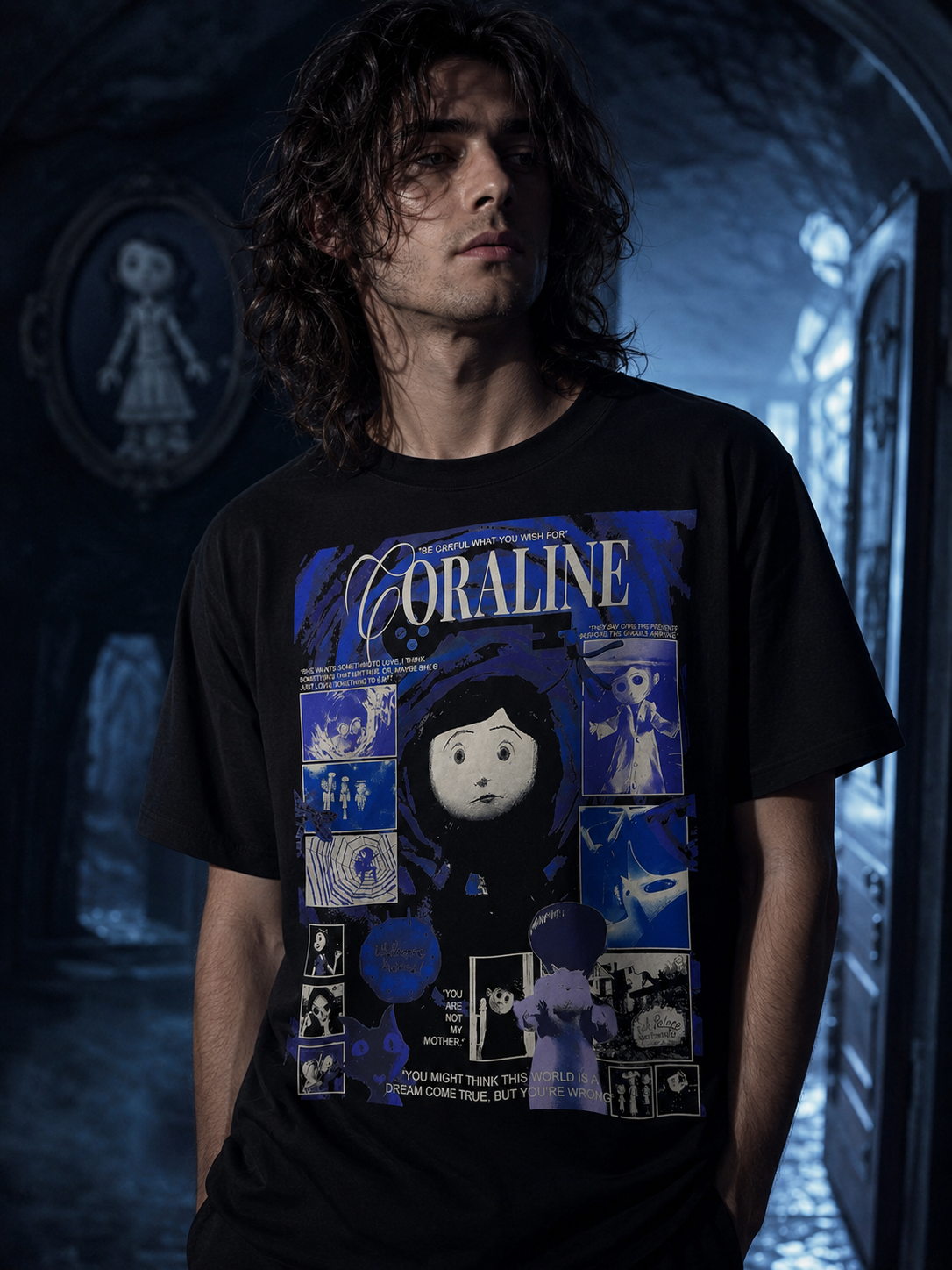 Retro Dark Anime-Inspired Graphic Tee – Dream Corridor Streetwear Oversized T-Shirt