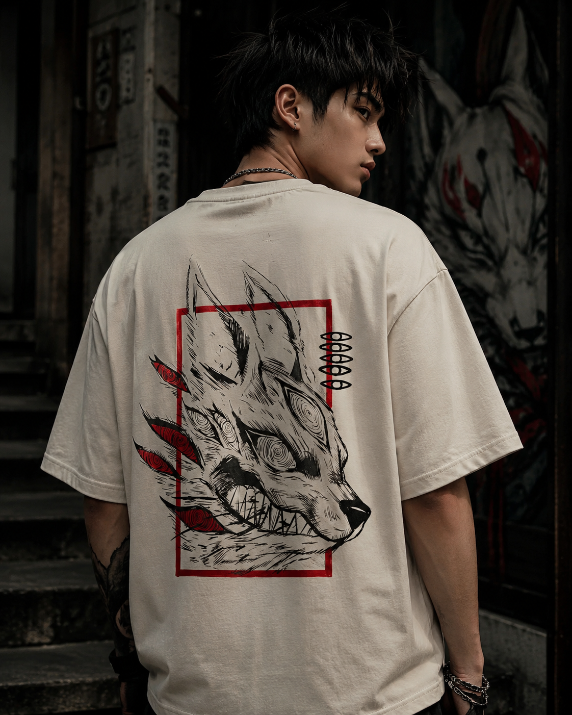 Mystic Fox Spirit Graphic Tee – Japanese Dark Aesthetic Streetwear