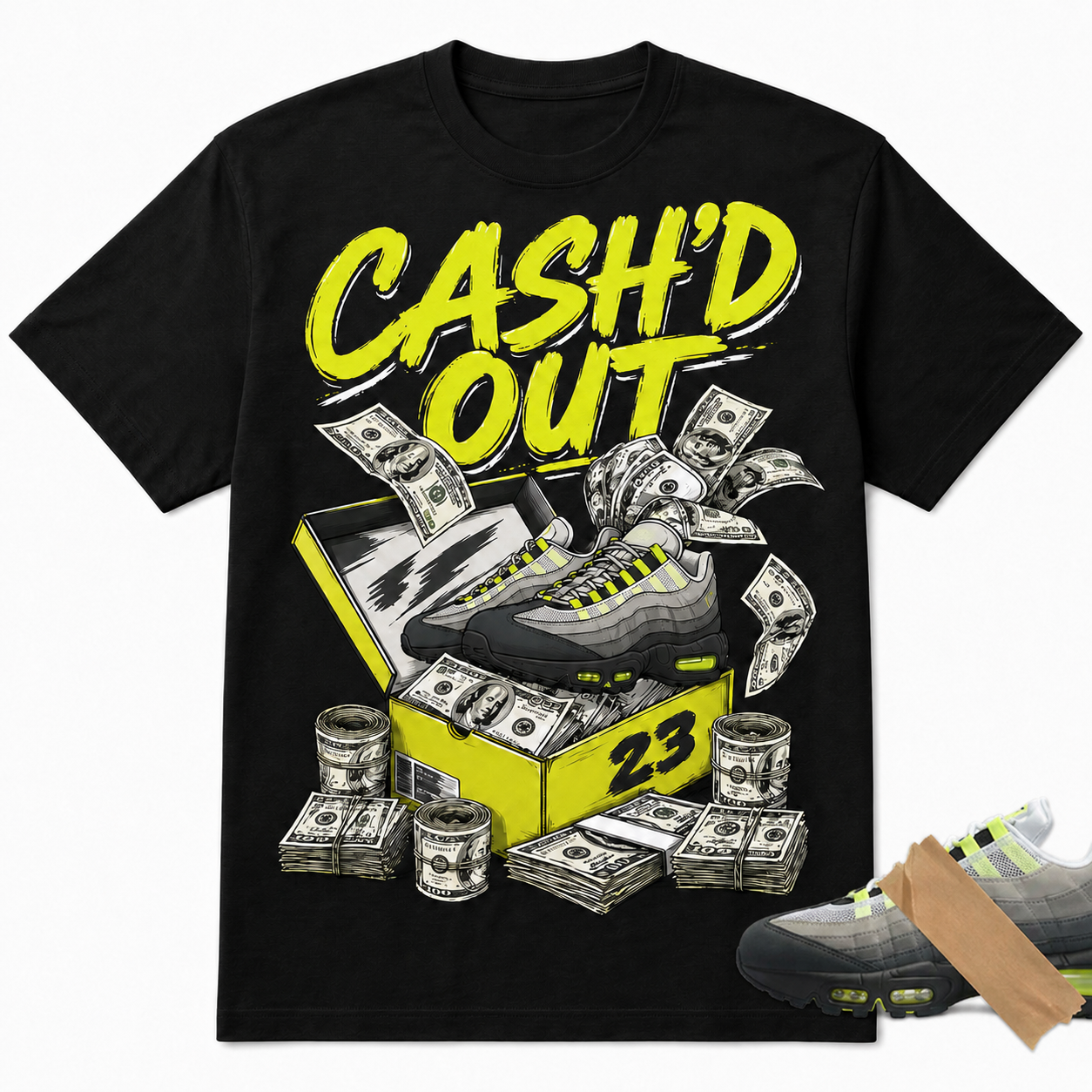 Air Max 95 Big Bubble Neon Yellow Black Graphic Sneaker Tee – Streetwear T-Shirt