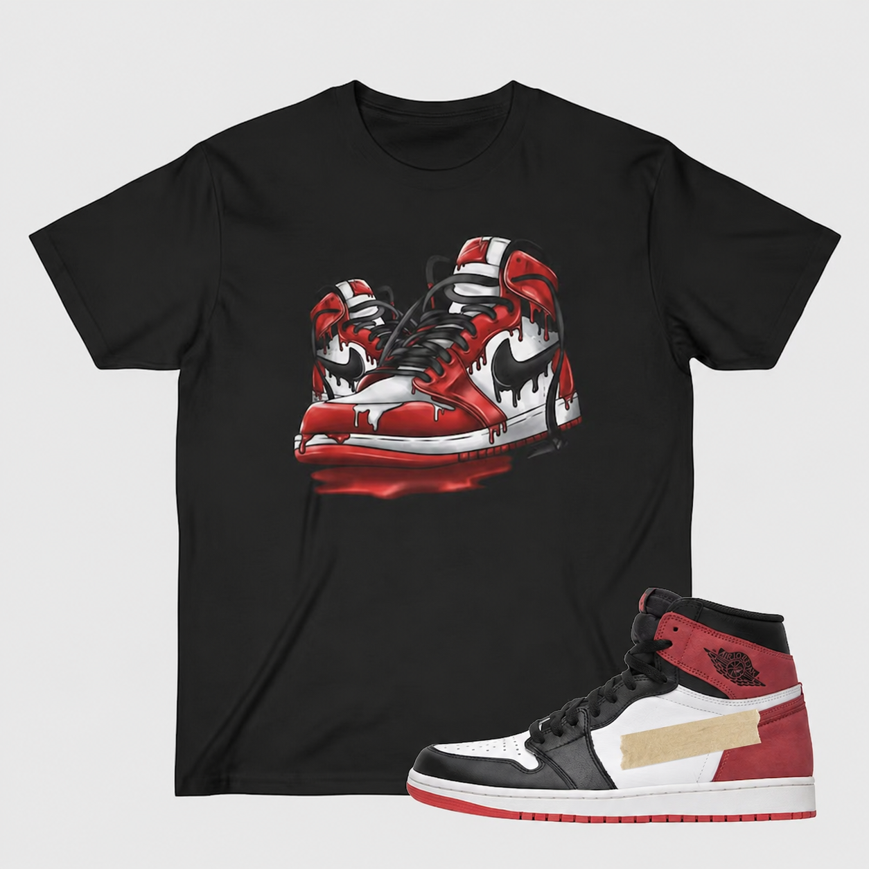 Bred Toe Sneaker Inspired T-Shirt – Black – Melting Paint Drip Streetwear Graphic Tee