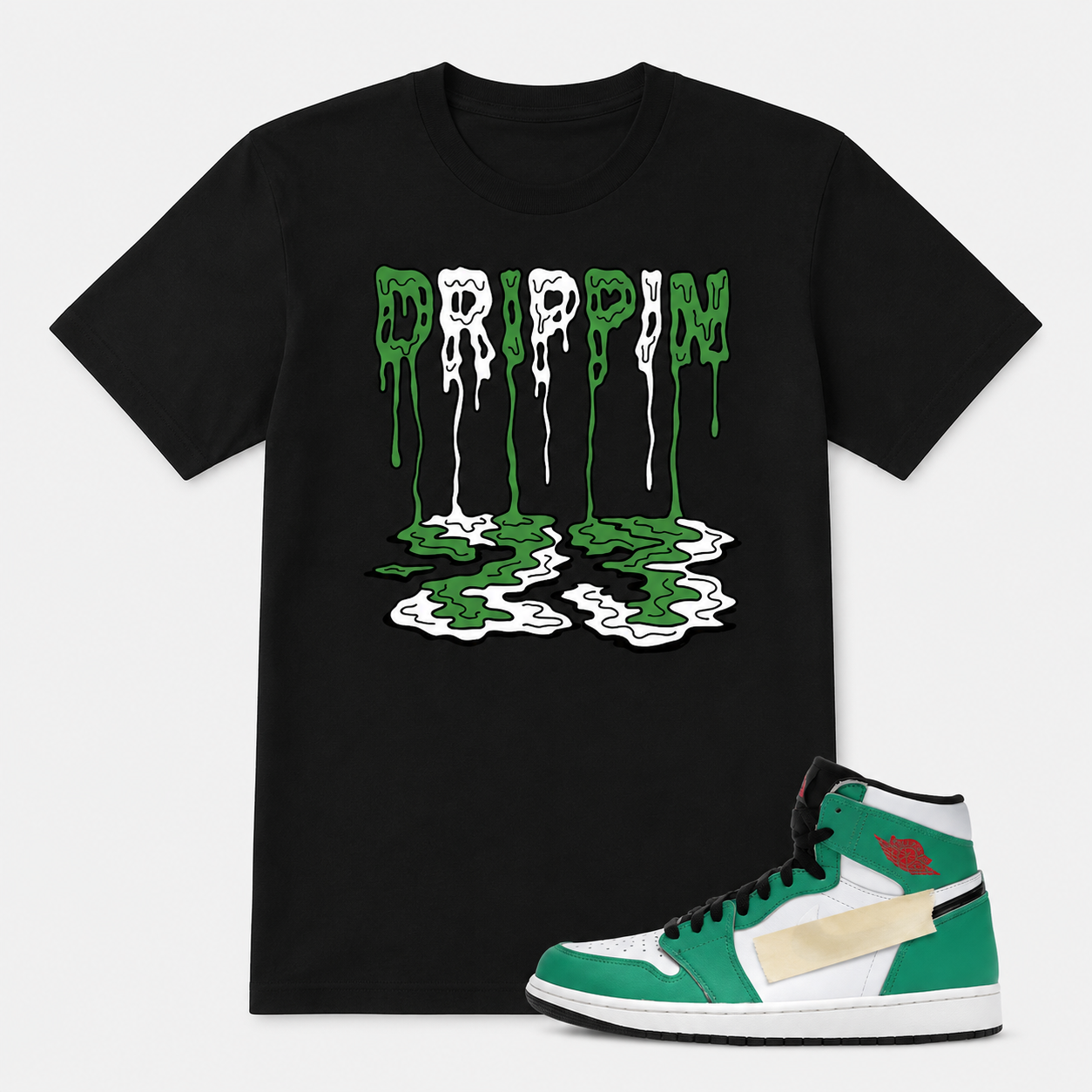 Lucky Green Sneaker Inspired T-Shirt – Black “Drippin 23” Slime Graphic Streetwear Tee