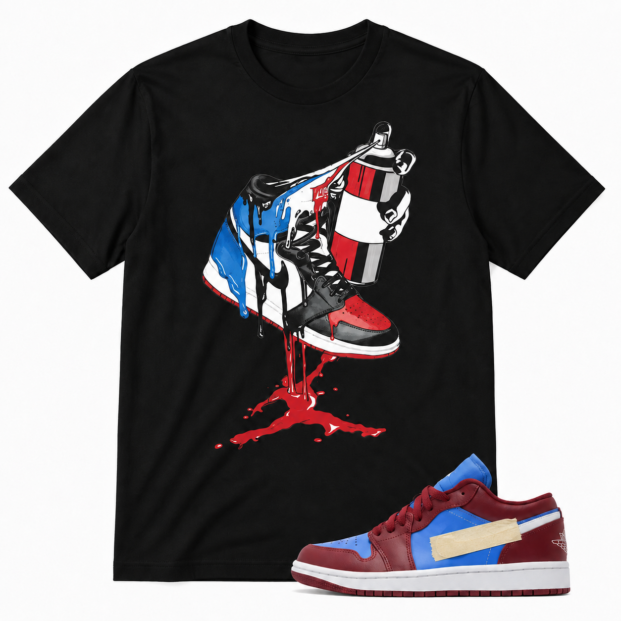 Retro Bred Toe Sneaker Inspired “Graffiti Paint Drip” Tee – Black Streetwear Graphic T-Shirt