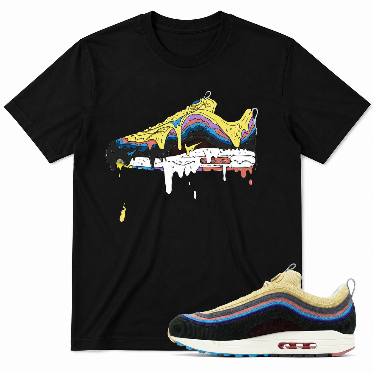 Corduroy Sneaker Inspired “Melting Texture” Tee – Black Streetwear Graphic T-Shirt