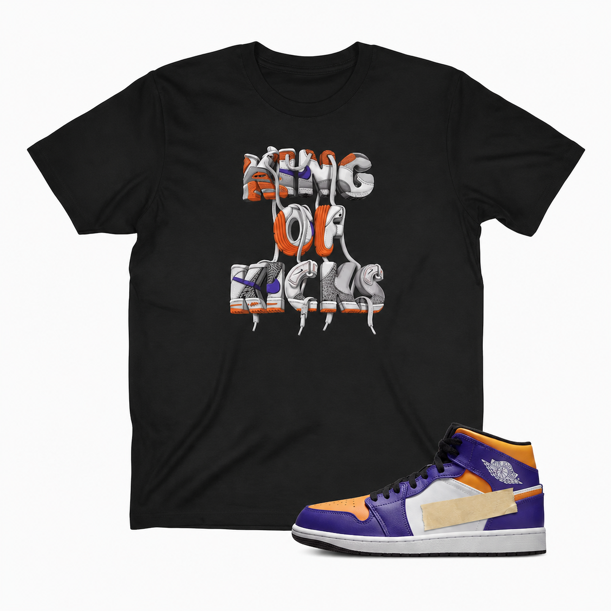 Lakers Sneaker Inspired “King of Kicks” Deconstructed Tee – Black Streetwear Graphic T-Shirt