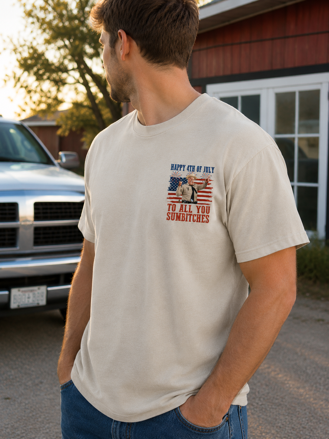 "Happy 4th of July To All You Sumbitches" Patriotic Graphic T-Shirt