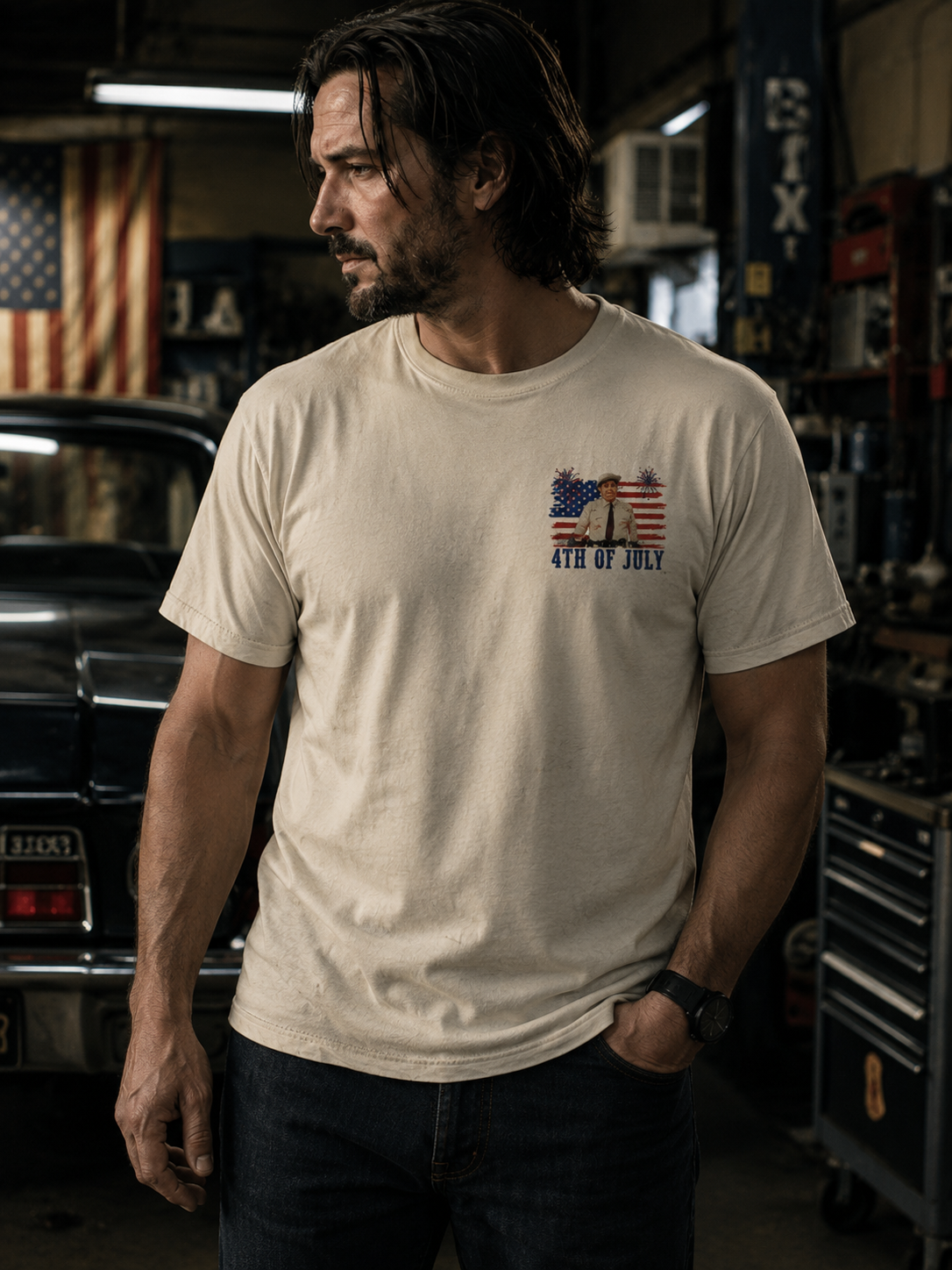 Retro Americana Sheriff Graphic T-Shirt – Patriotic Freedom Back Print Tee