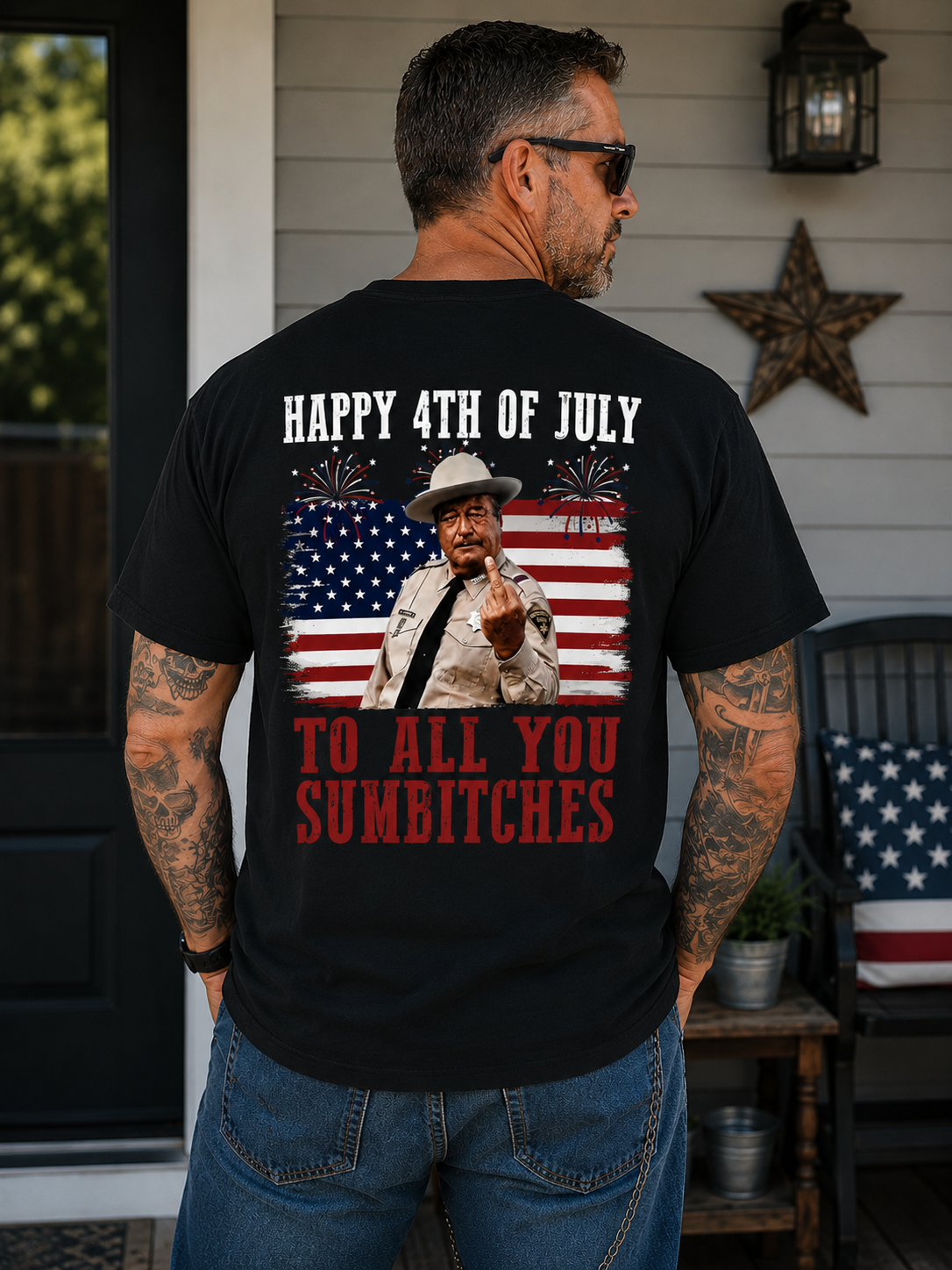 Patriotic Rebel Sheriff Graphic T-Shirt – Vintage Freedom Humor Tee