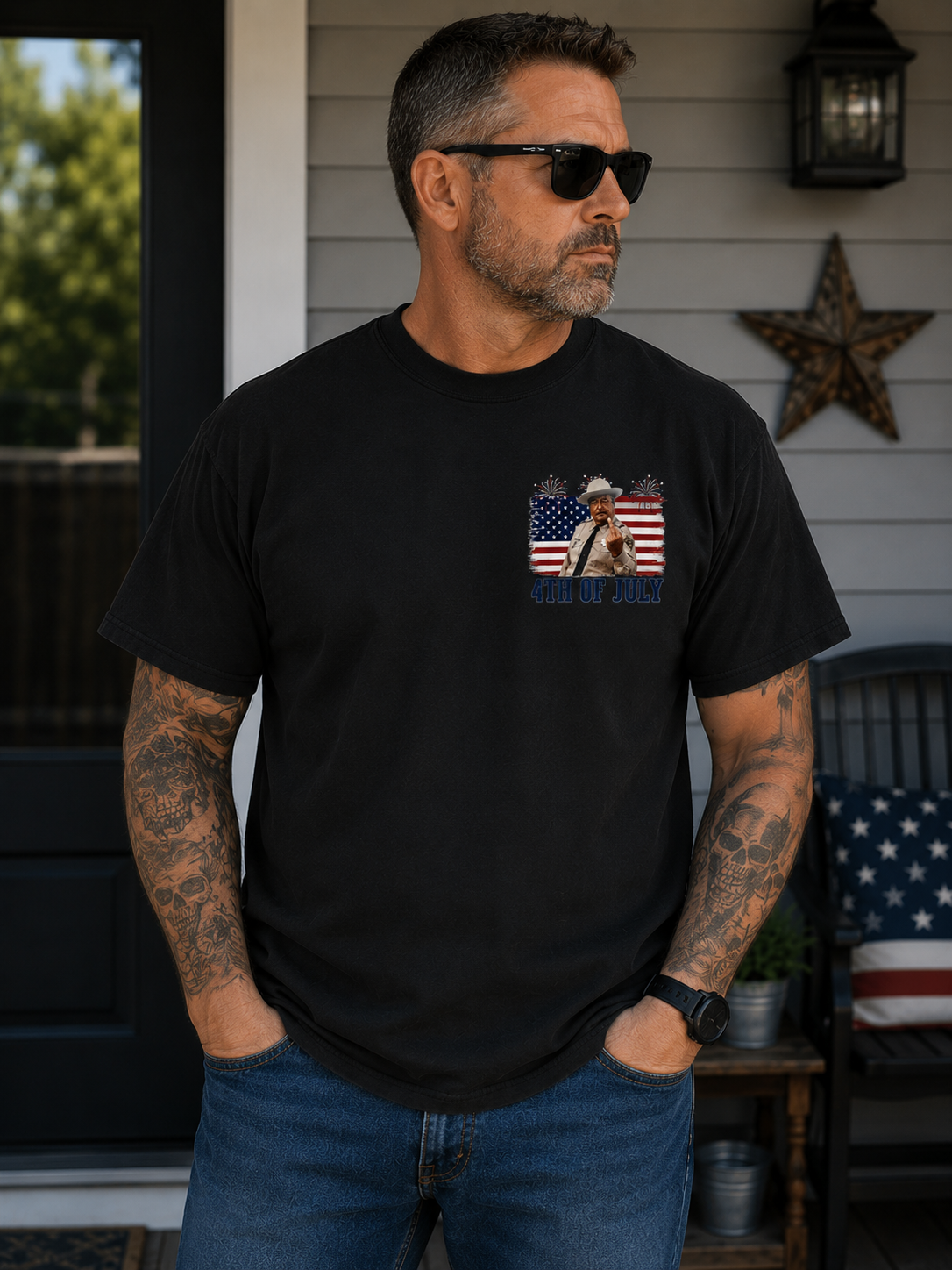 Patriotic Rebel Sheriff Graphic T-Shirt – Vintage Freedom Humor Tee