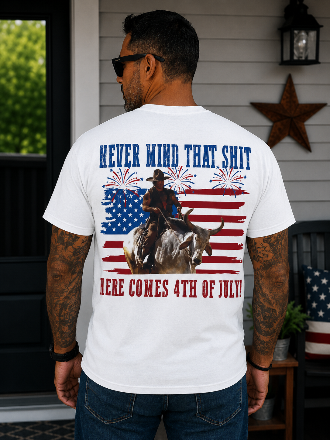 Patriotic Bull Rider Graphic T-Shirt – Vintage Western Americana Tee