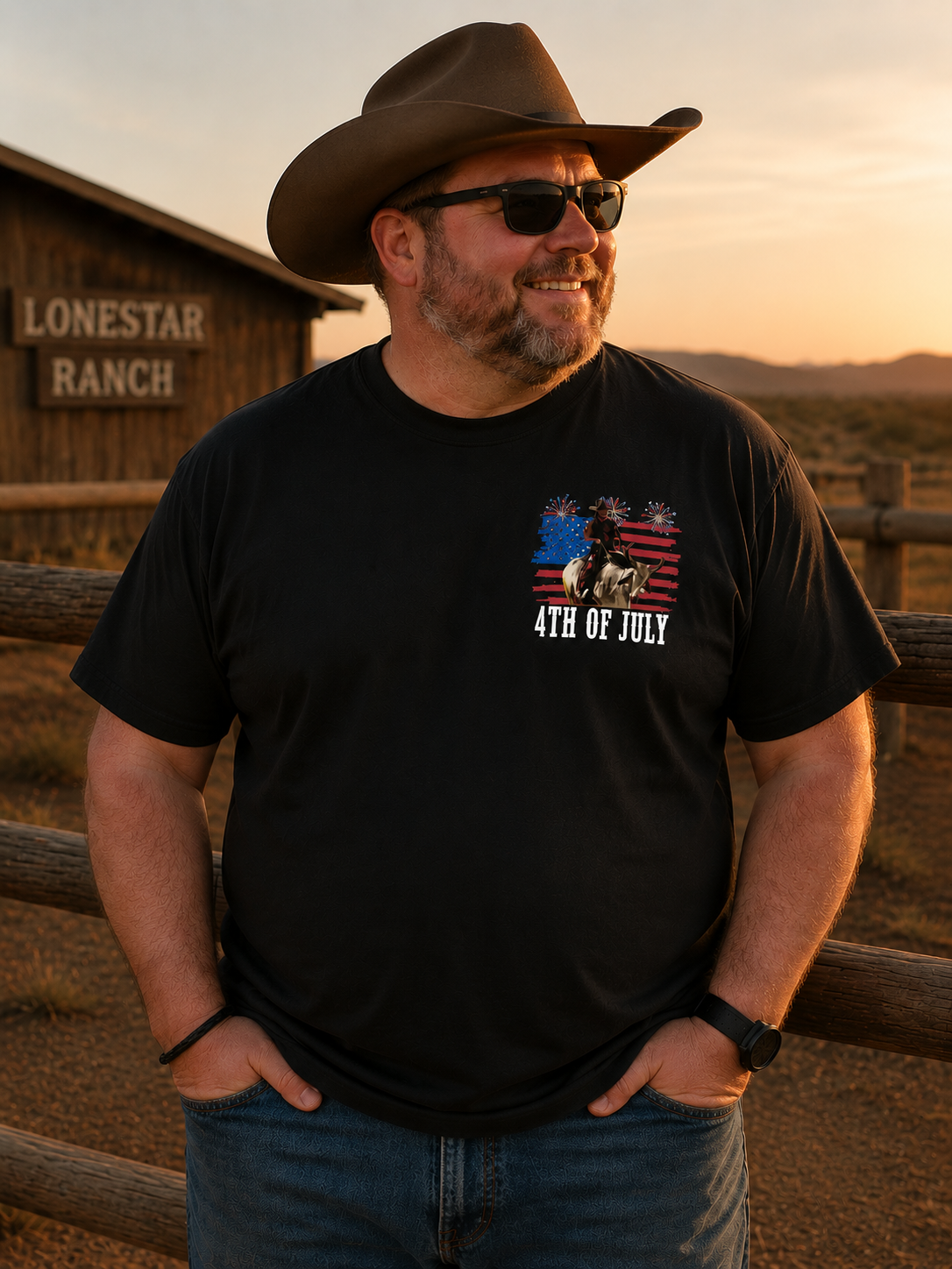 Patriotic Bull Rider Graphic T-Shirt – Vintage Western Americana Tee