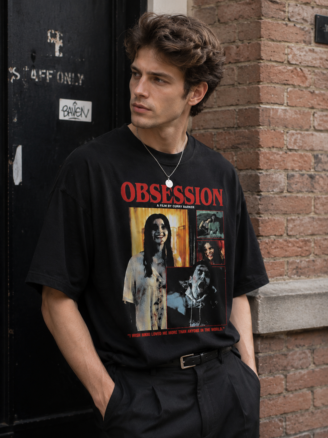 Obsession Vintage Horror Graphic Tee – Washed Black Streetwear T-Shirt