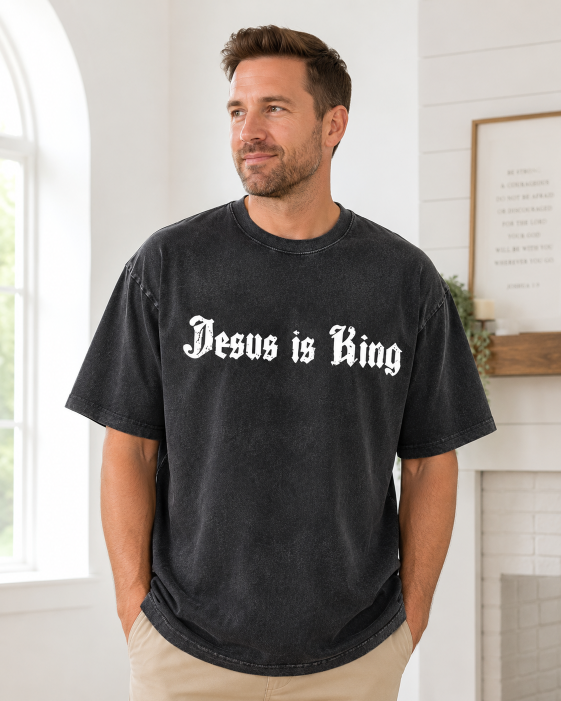 Jesus Is King Vintage Washed T-Shirt – Christian Faith Graphic Tee with Retro Streetwear Style