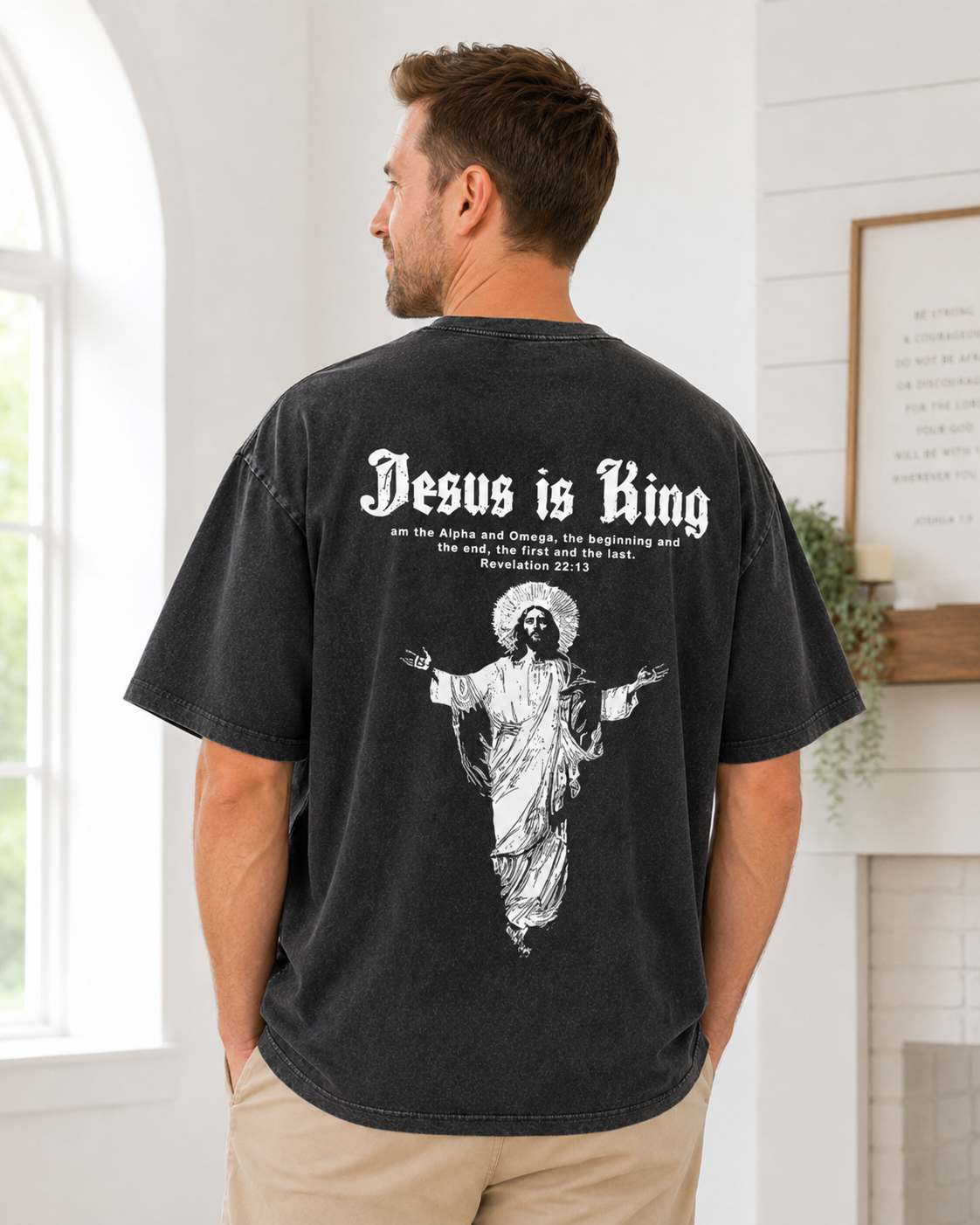 Jesus Is King Vintage Washed T-Shirt – Christian Faith Graphic Tee with Retro Streetwear Style