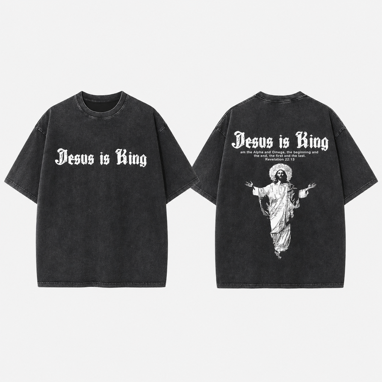 Jesus Is King Vintage Washed T-Shirt – Christian Faith Graphic Tee with Retro Streetwear Style