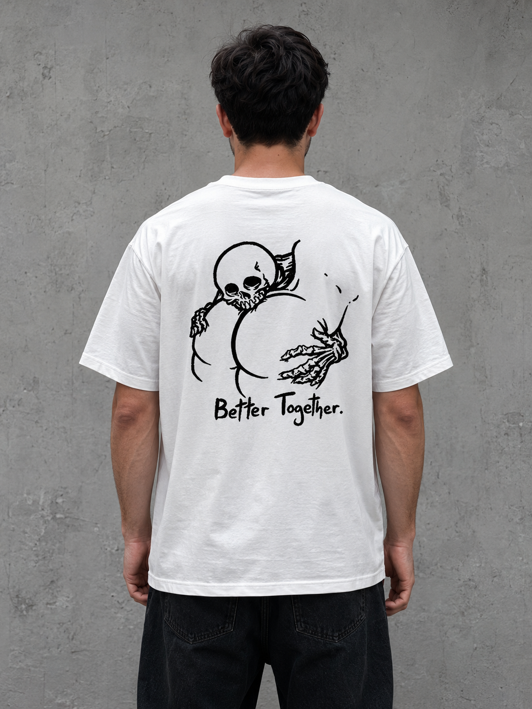 Better Together Skeleton Graphic T-Shirt – Minimal Gothic White Tee
