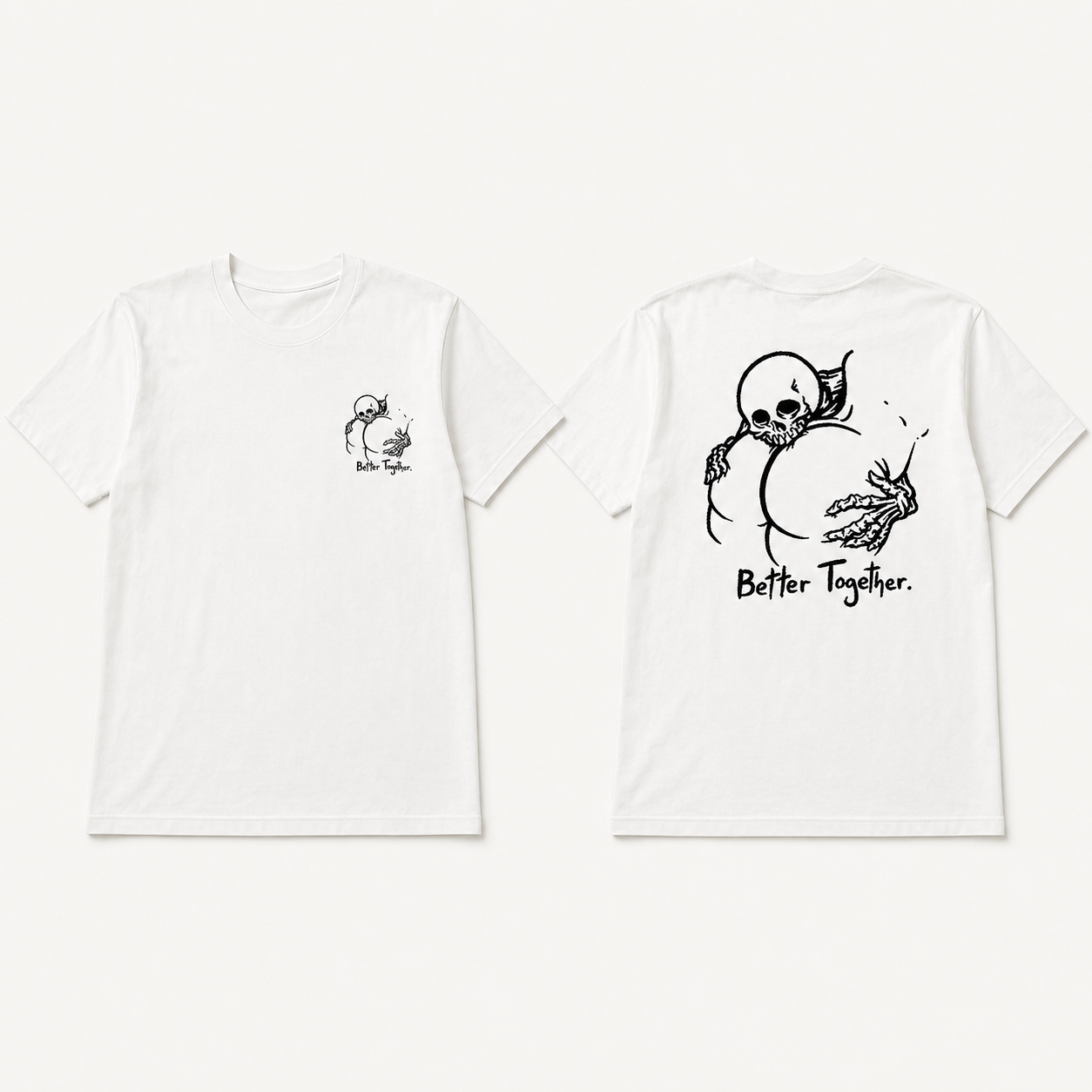 Better Together Skeleton Graphic T-Shirt – Minimal Gothic White Tee