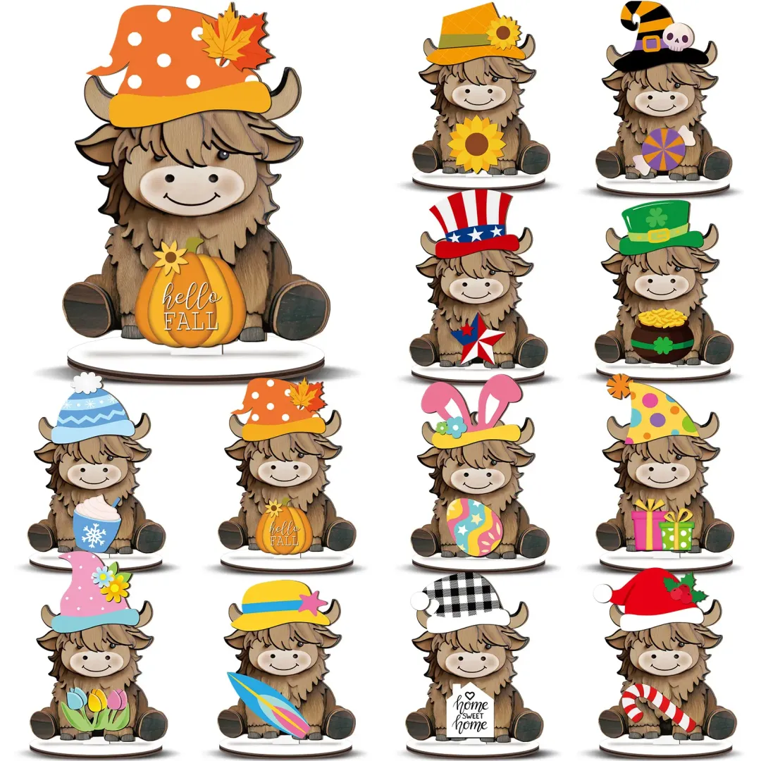 Pet Sign Gift Decor Cat Ornaments Wooden Sign Cat Desk Decor Interchangeable Pet Decor with Magnet Detachable Hats for Halloween/Christmas Autumn Holiday Seasonal Birthday Party, Gift for Pet Owning Families and Cat Lovers