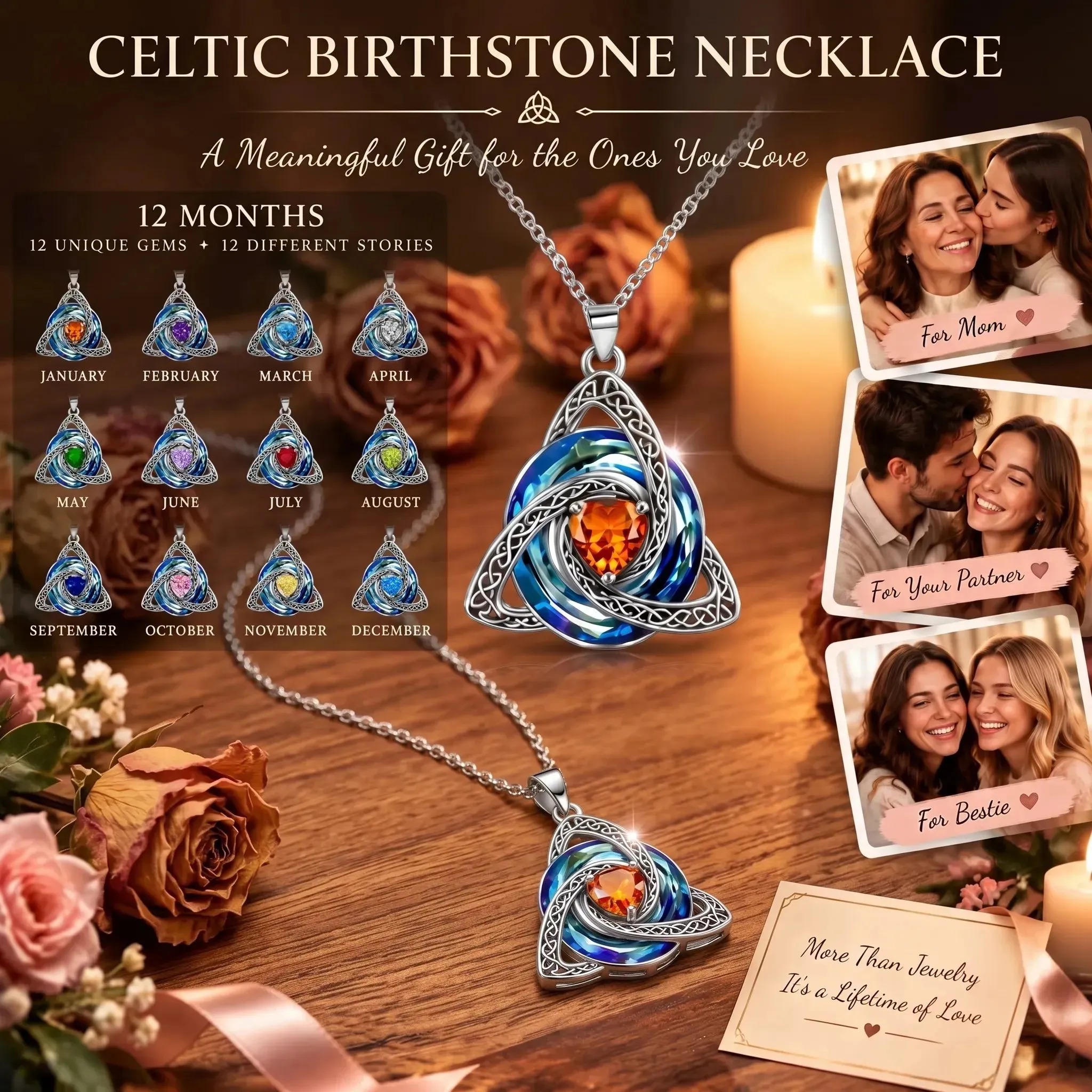 Birthstone Celtic Knot Necklace for Women