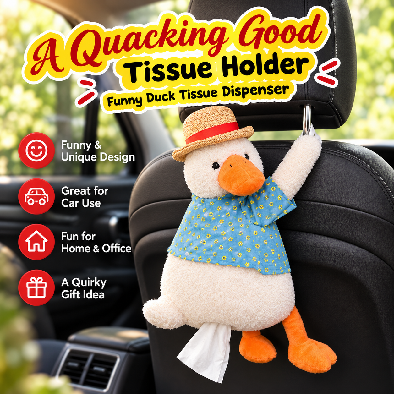 Ifchooseu - Funny Duck Plush Tissue Holder – Hanging Car Tissue Dispenser & Gag Gift
