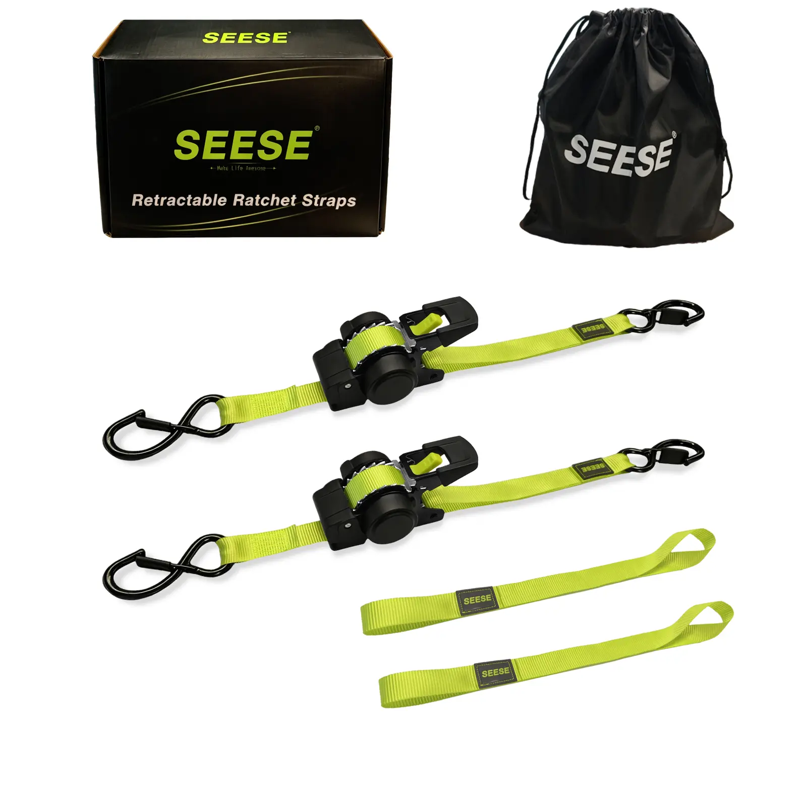 SEESE Car Tie Downs with Ratchets 1"x 11 ft-1500 LB Break Strength Cargo Straps for Moving Appliances, Lawn Equipment, Motorcycle Green