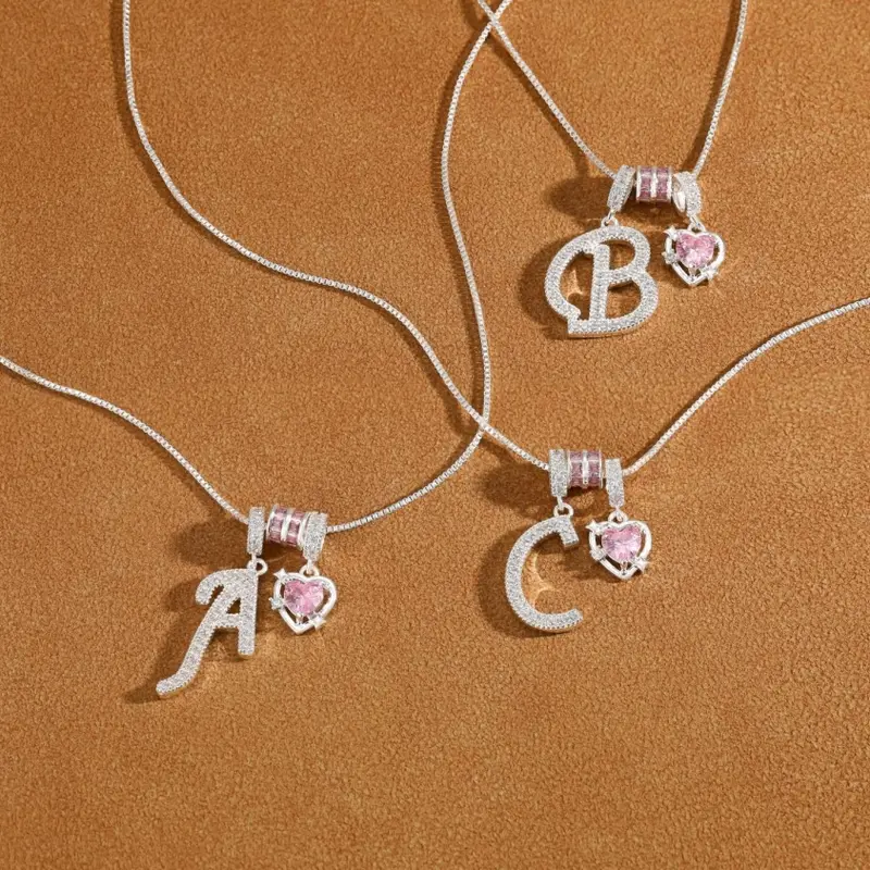 Ifchooseu - Women's Personalized 925 Silver-Plated 3-Layer A-Z Initial Choker Necklace, Dainty Adjustable Box Chain with Blush Pink Heart Cubic Zirconia, 925 Jewelry, Thoughtful Gift for Women, Fashion Accessory
