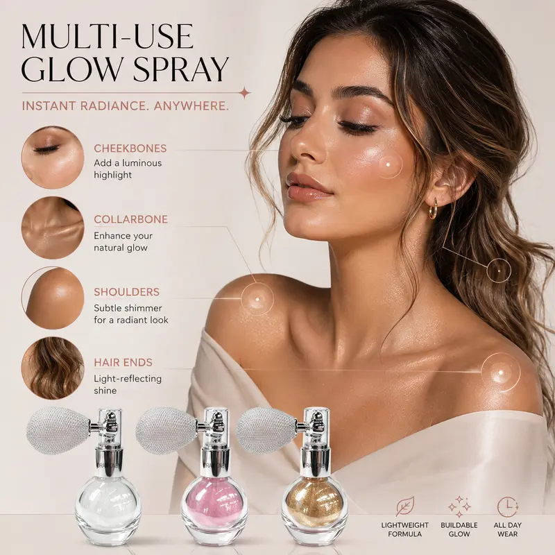 Ifchooseu - Face & Body Highlighting Powder Spray - Highlighter Makeup, Cosmetics Highlighter, Soft Glow All-Day Illuminator, Portable, No Harsh Texture, Ideal for Dates & Daily Use, Elegant Vibe Daily Makeup Tool