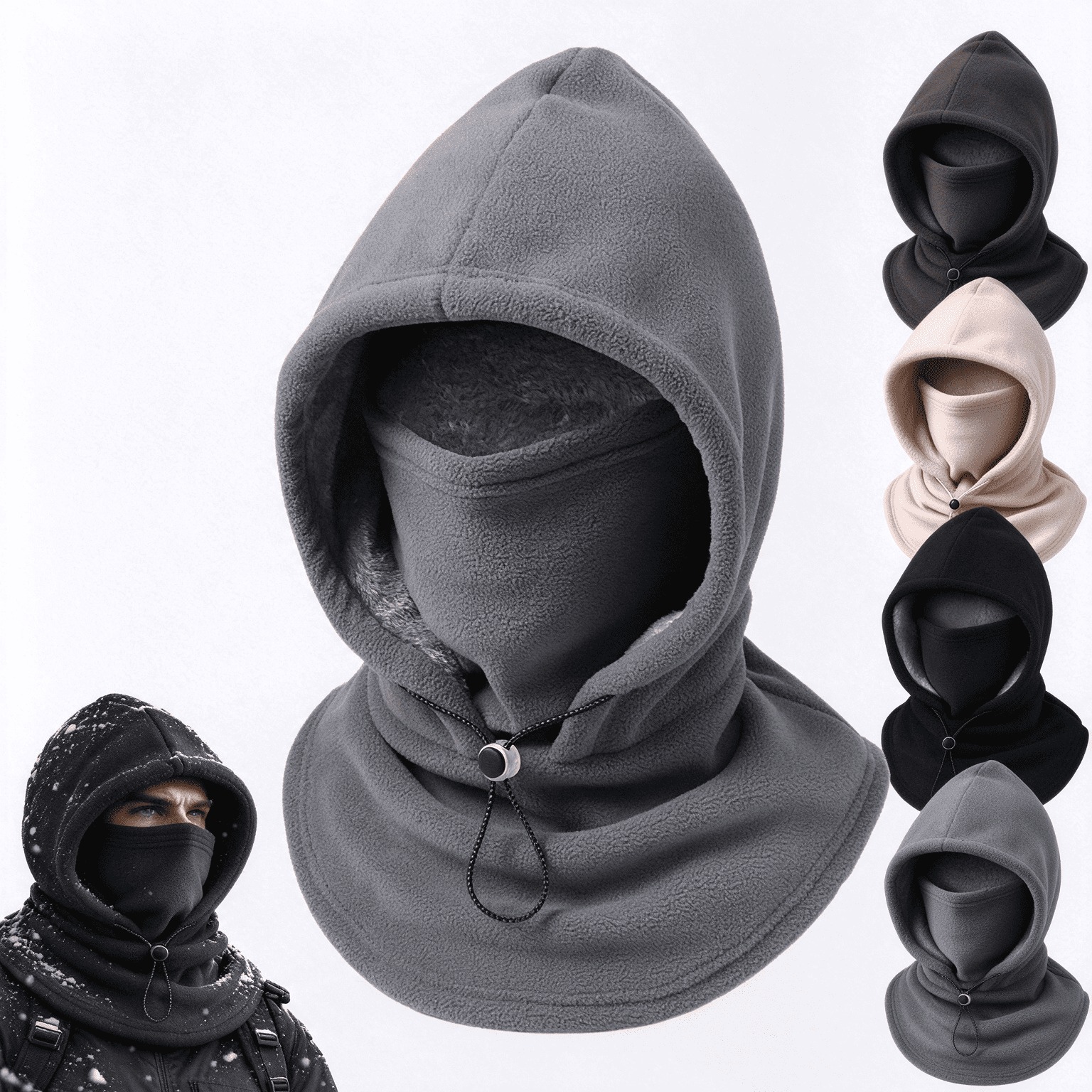 Ifchooseu - One-piece Flannel Warm Mask Hat, Outdoor Cycling Windproof And Cold Autumn And Winter Style, Warm Hat With Neck Mask