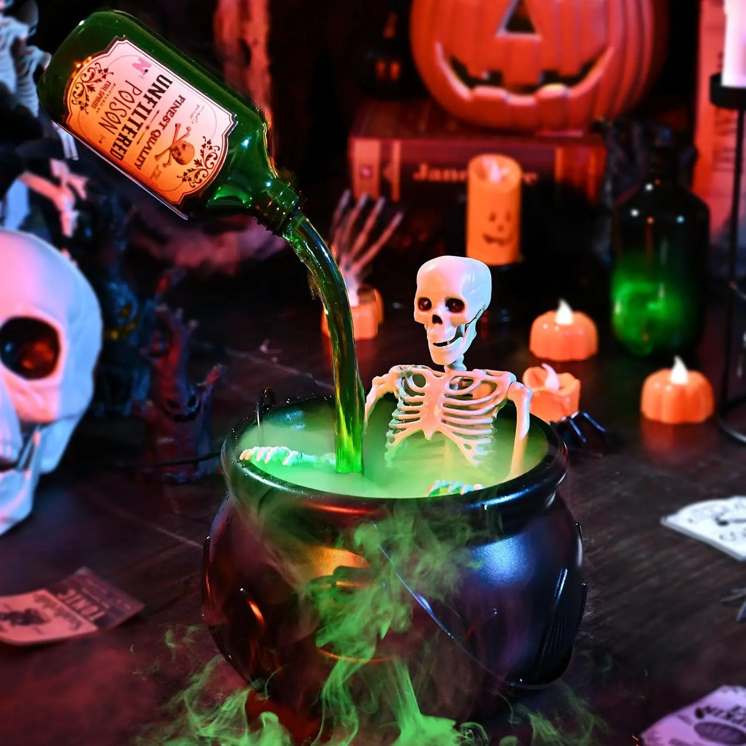Magical Floating Potion Cauldron with Bubbling Diffuser - Halloween Decor, Vintage Home Decor, Indoor Tabletop Centerpiece for Witch Kitchen