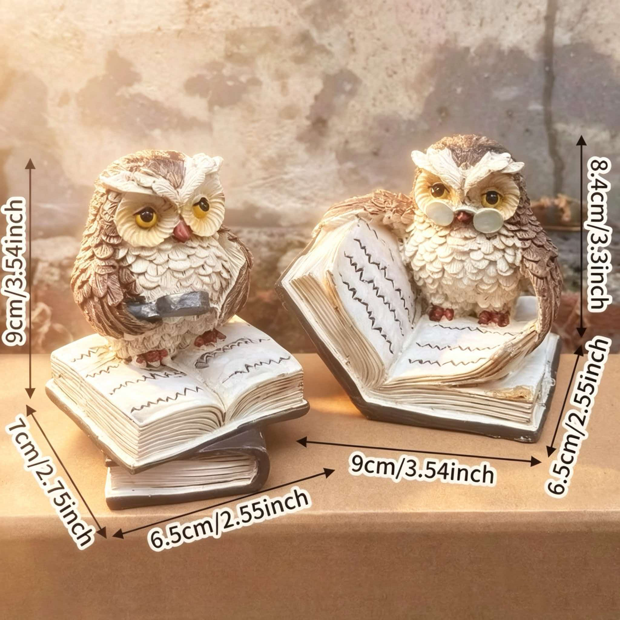 Ifchooseu- 2 Resin Owl Reading Book Home Decor Ornaments, Holiday Gift, Bonsai Decoration