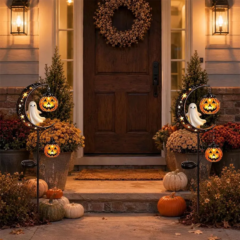 Solar Halloween/Christmas Garden Stake,Ghost/Skeleton/Witch Pumpkin Lanterns Yard Light, Outdoor Fall Winter Pathway Decor, Holiday Garden Gift, Festival Gift