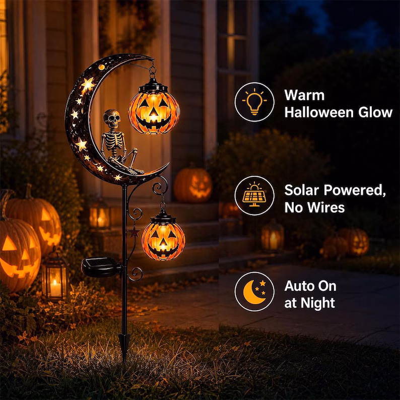 Solar Halloween/Christmas Garden Stake,Ghost/Skeleton/Witch Pumpkin Lanterns Yard Light, Outdoor Fall Winter Pathway Decor, Holiday Garden Gift, Festival Gift