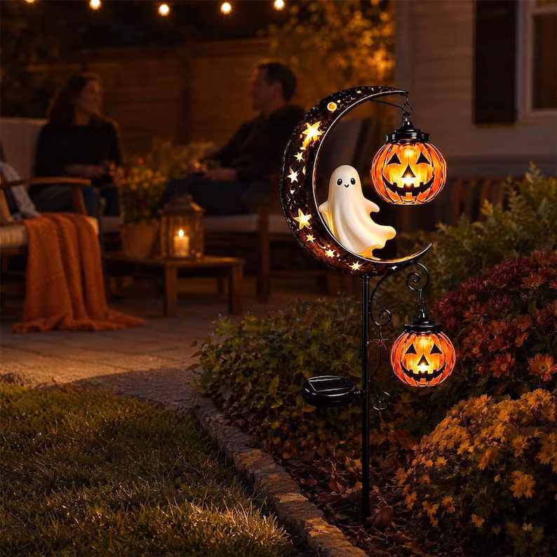 Solar Halloween/Christmas Garden Stake,Ghost/Skeleton/Witch Pumpkin Lanterns Yard Light, Outdoor Fall Winter Pathway Decor, Holiday Garden Gift, Festival Gift