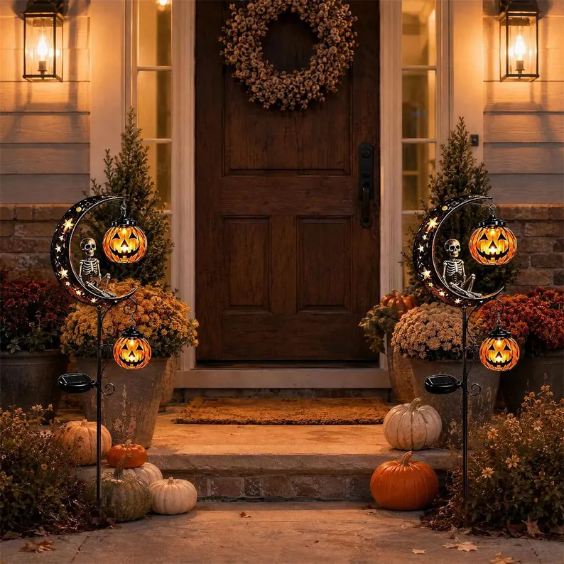 Solar Halloween/Christmas Garden Stake,Ghost/Skeleton/Witch Pumpkin Lanterns Yard Light, Outdoor Fall Winter Pathway Decor, Holiday Garden Gift, Festival Gift