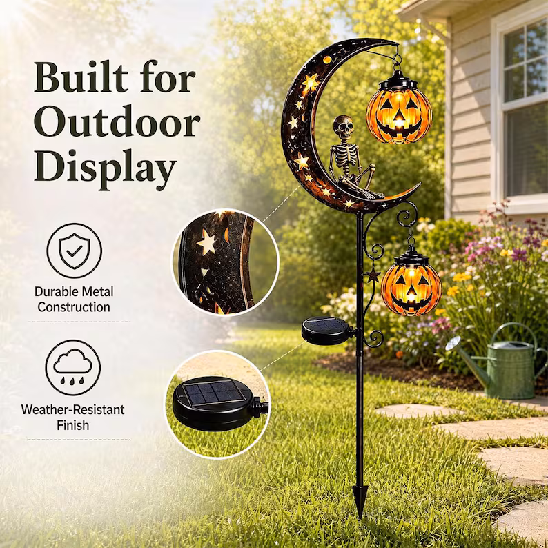 Solar Halloween/Christmas Garden Stake,Ghost/Skeleton/Witch Pumpkin Lanterns Yard Light, Outdoor Fall Winter Pathway Decor, Holiday Garden Gift, Festival Gift