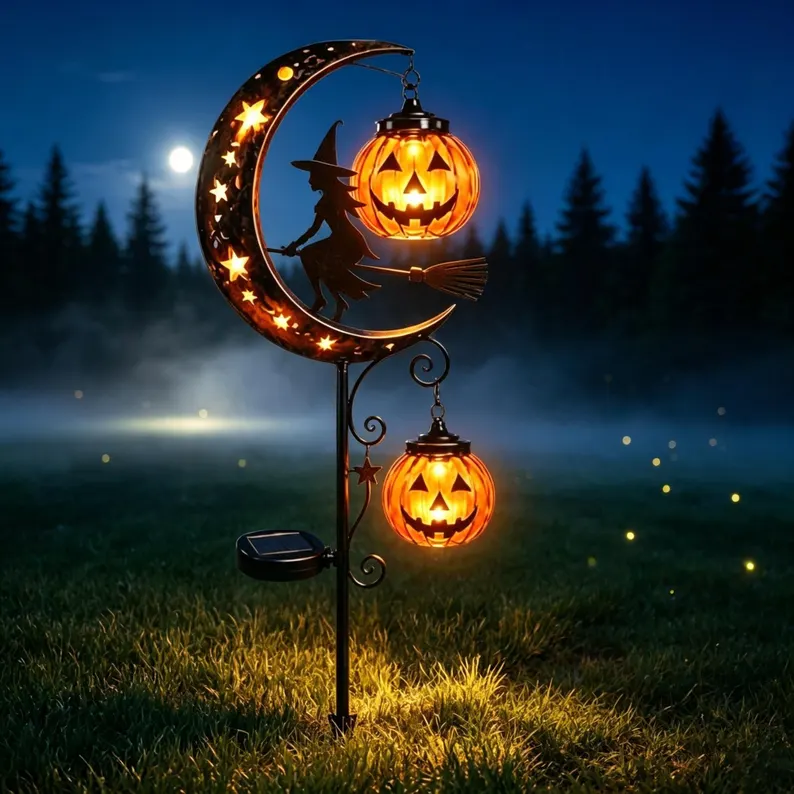 Solar Halloween/Christmas Garden Stake,Ghost/Skeleton/Witch Pumpkin Lanterns Yard Light, Outdoor Fall Winter Pathway Decor, Holiday Garden Gift, Festival Gift