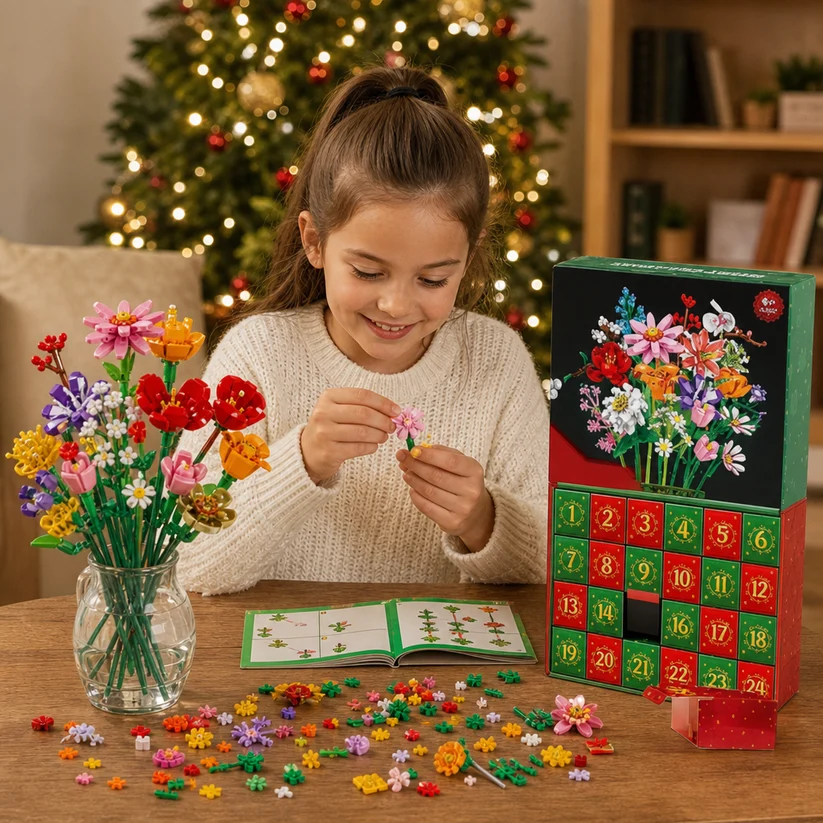 Ifchooseu -  Building Block Flower Bouquet Advent Calendar For Christmas , Festival Gifts