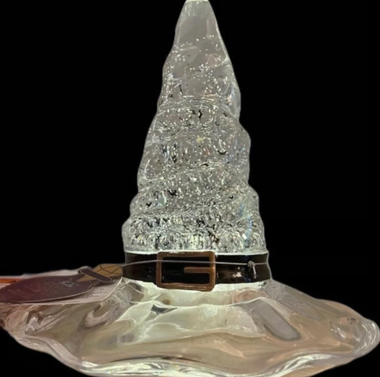 Free Shipping - Eerie Charm 12” LED Waterglobe Witch Hat / Swirling Bats & Black Glitter
