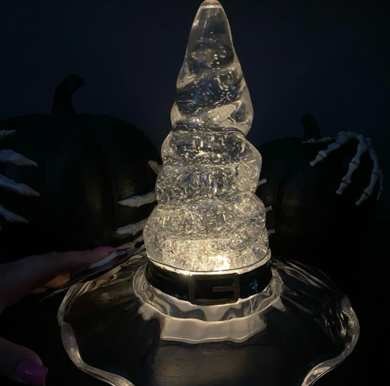 Free Shipping - Eerie Charm 12” LED Waterglobe Witch Hat / Swirling Bats & Black Glitter
