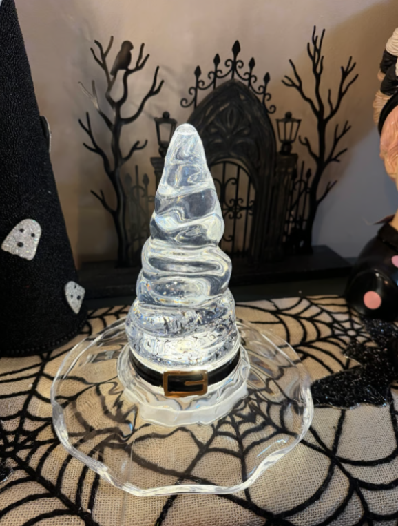 Free Shipping - Eerie Charm 12” LED Waterglobe Witch Hat / Swirling Bats & Black Glitter