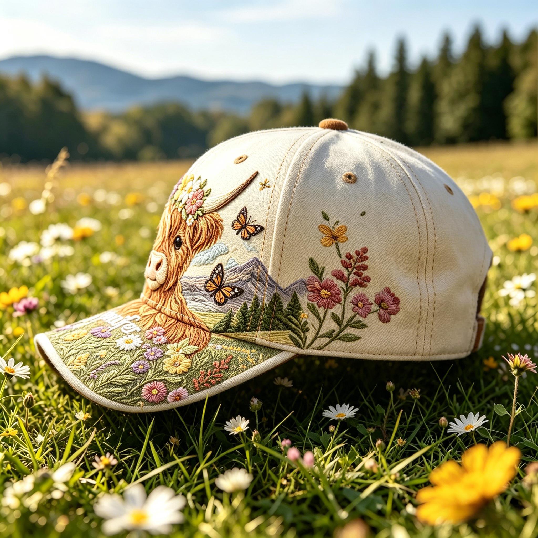 💐🦋Personalzied Floral Highland Cow Cap