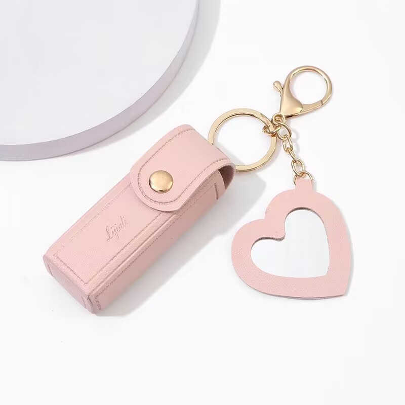 💖Soft Leather Portable Lipstick Case Holder Keychain💄