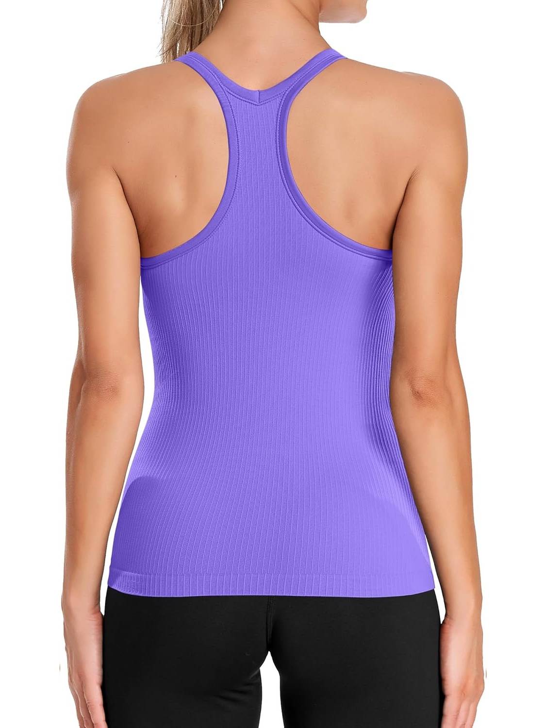 Women's Ribbed Workout Crop Racerback Tank Tops With Built in Bra