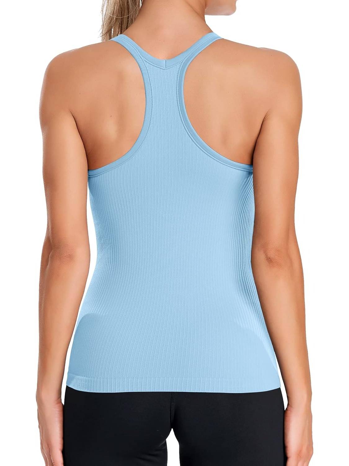Women's Ribbed Workout Crop Racerback Tank Tops With Built in Bra