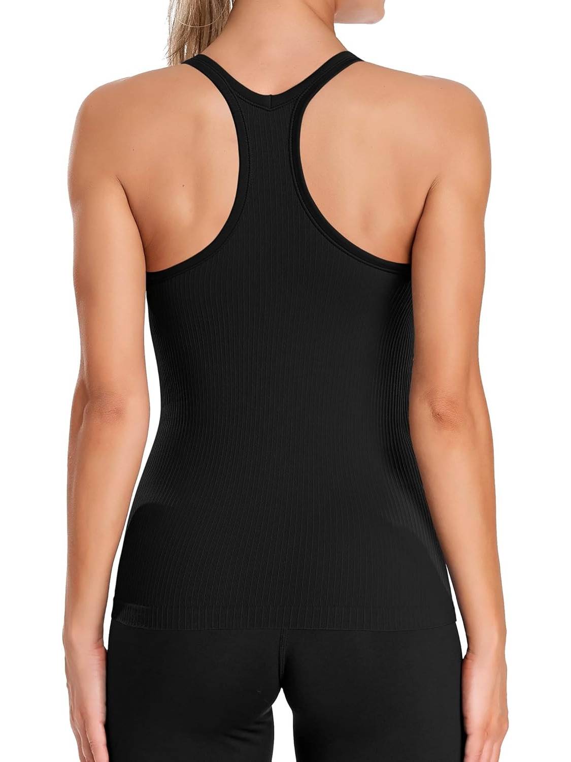 Women's Ribbed Workout Crop Racerback Tank Tops With Built in Bra