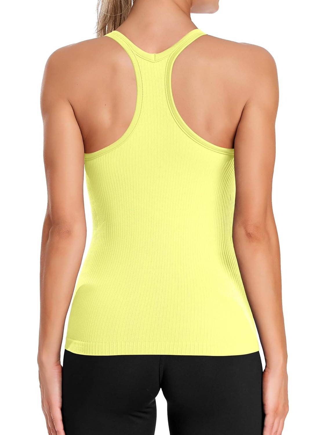 Women's Ribbed Workout Crop Racerback Tank Tops With Built in Bra